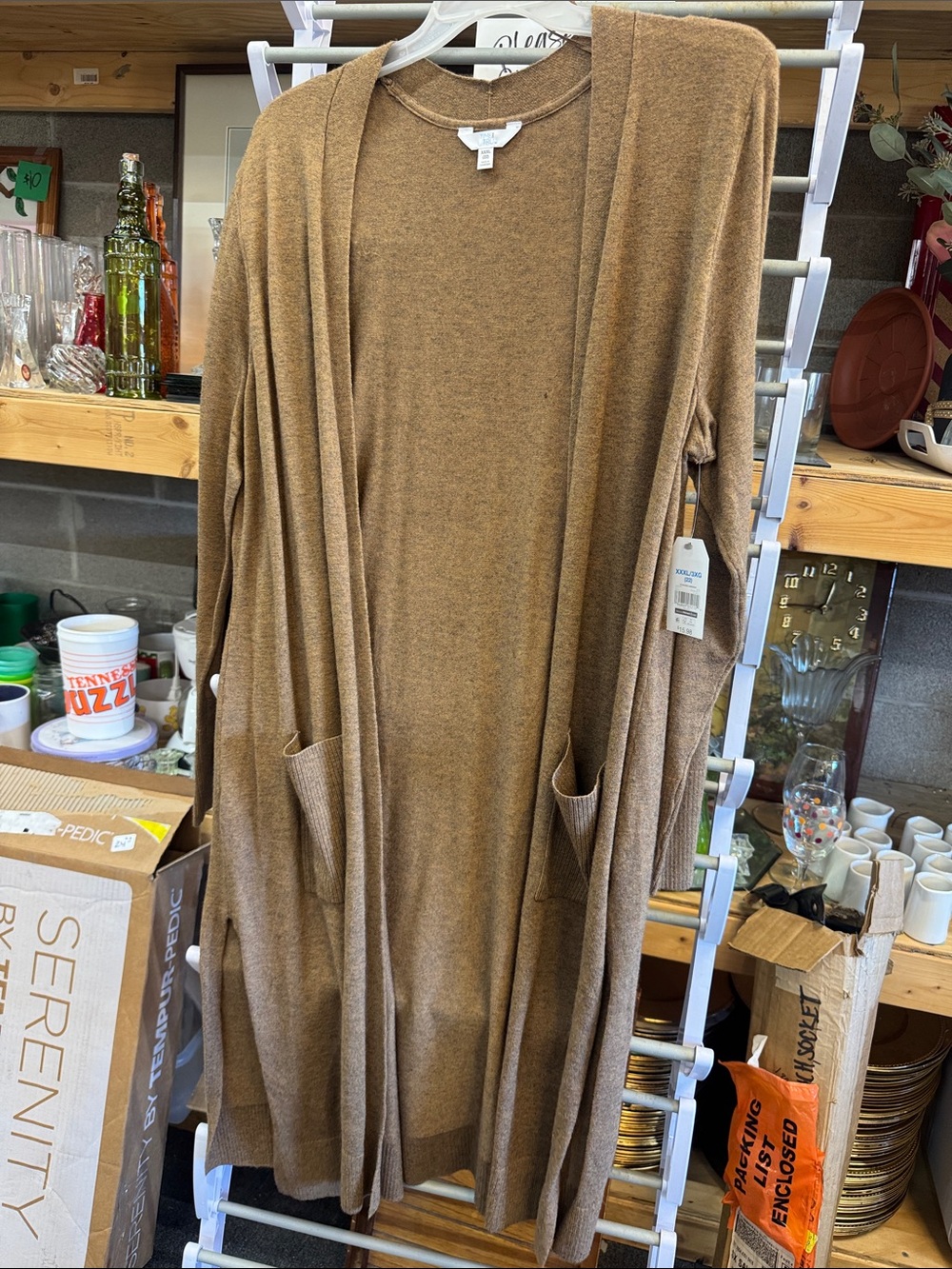Time and Tru Open-Front Long Cardigan in Brown Tan